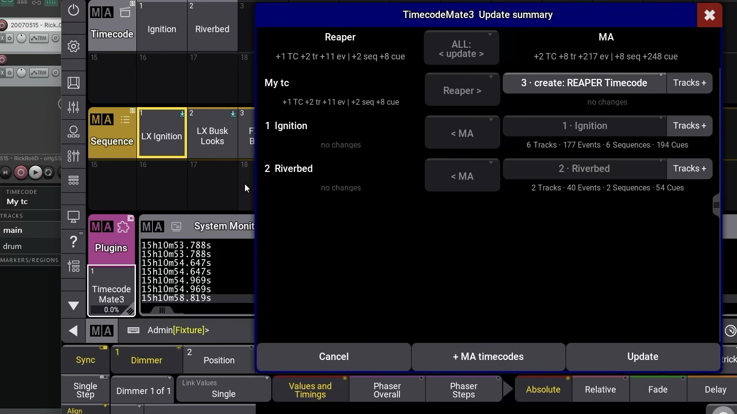 The grandMA3 Update Summary with REAPER and MA synchronization directions